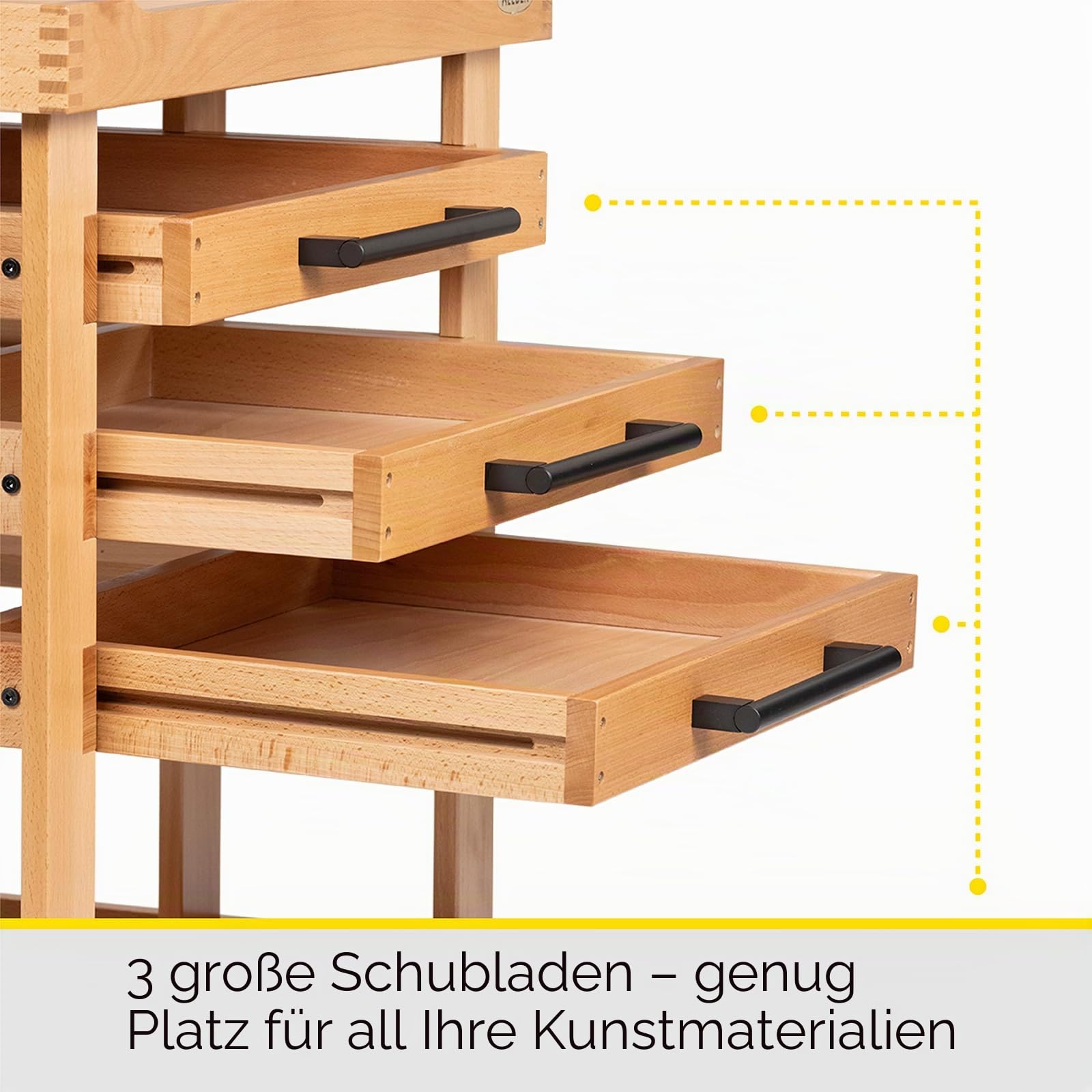 MEEDEN Art Supplies Aufbewahrungswagen: 5-stöckiger Rollwagen aus massivem Buchenholz mit 3 Schubladen – Bastelorganizer auf 4 Rädern - Natural