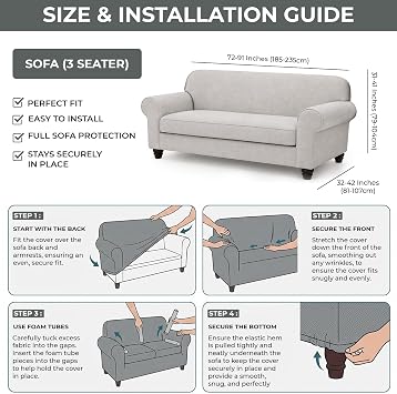 Hafaa High Stretch Sofa Cover 3 Seater Jacquard Spandex Non Slip Grey Sofa Slipcovers Elastic Fit Couch Covers for Living Room Soft Washable Furniture Protector for Pets/Kids/Dogs