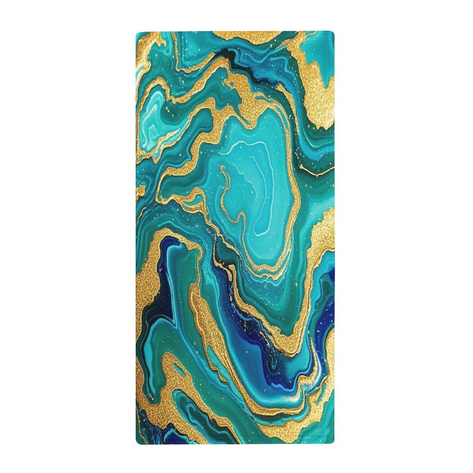 FekiLoot Turquoise Blue Gold Marble Bath Towel Super Soft Highly Absorbent Bath Towel Fashion Quick Drying Bathroom Towel Soft Large Fingertip Towels for Bathroom Gym Travel Camp Pool
