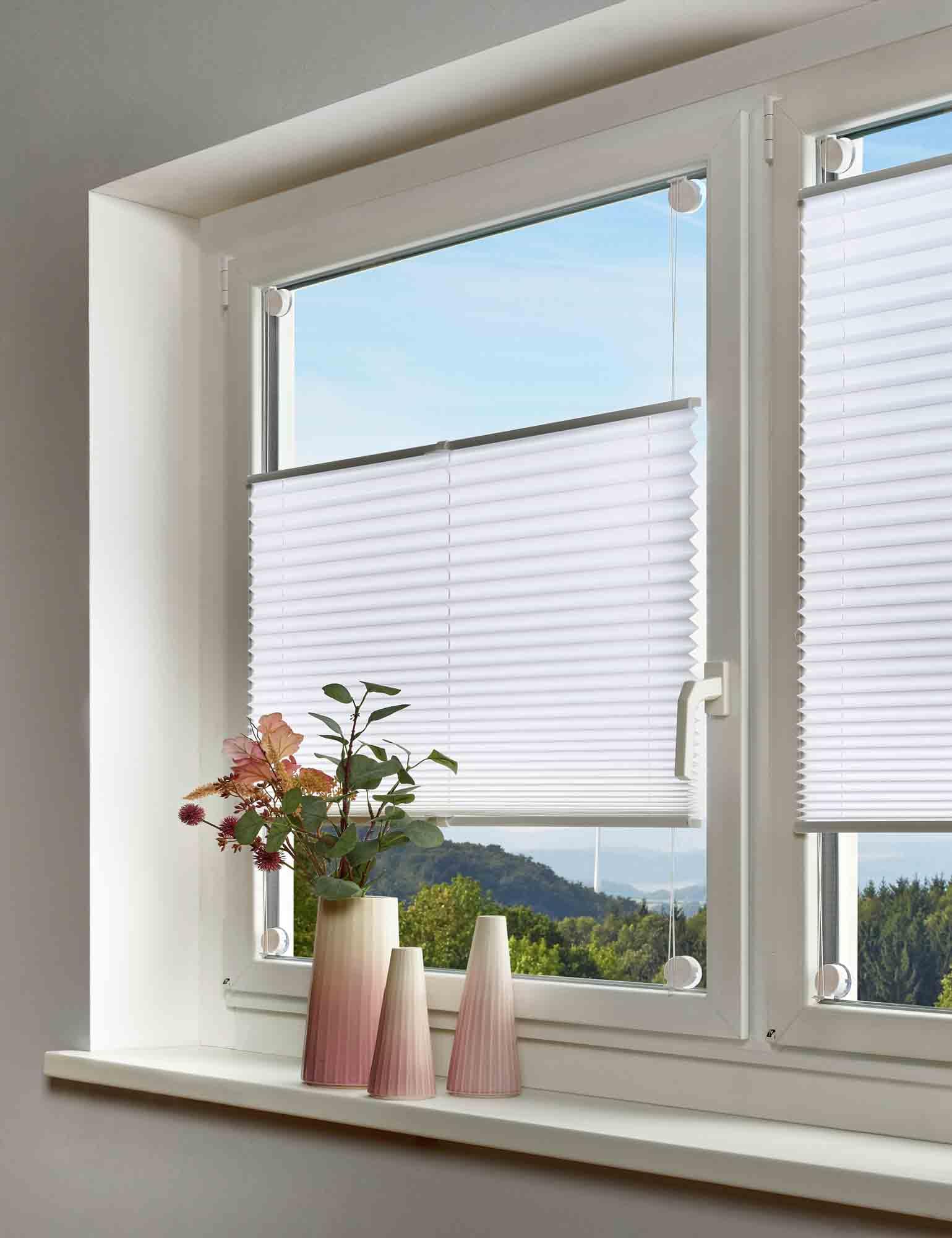 Plissee Vacufix mit Saugnäpfen, ohne Bohren, weiß 80 x 210 cm
