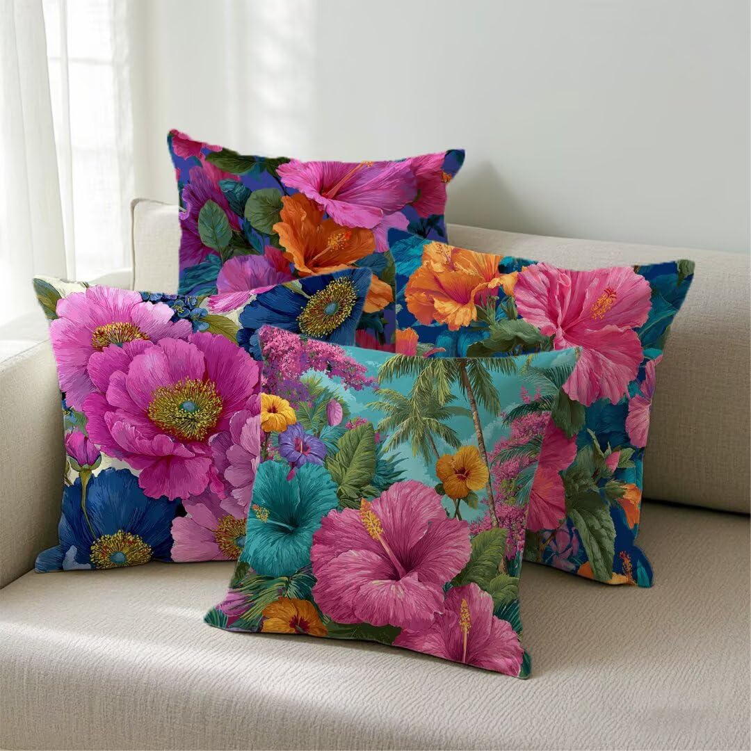 Fundas Cojines 50x50 cm Exterior Cojines Púrpura Fundas de Almohada Juego de 4, Cuadrados Funda Cojin Antiguo Almohadas con Cremallera Invisible, Sofa Cama Decorativos para Hogar, Jardín, Salón Ym637