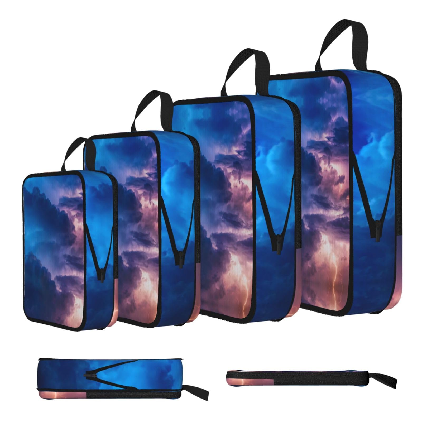 Esnaiuvcd Black Clouds Print 4 Set Compression Packing Cubes For Suitcases,Expandable Storage Bags Organizers
