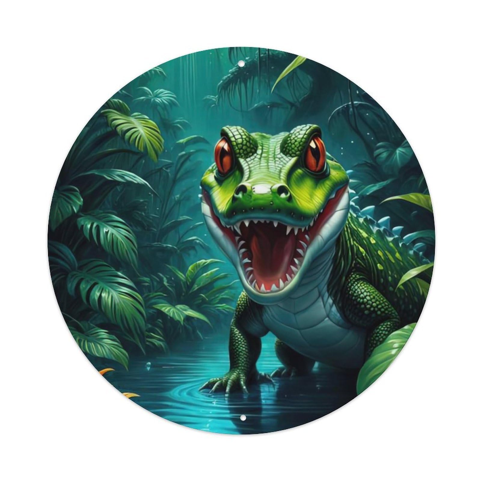 Animal Artwork Two Crocodiles in The River Vintage Metal Tin Sign Plaque Wall Decor for Cafe, Club Bar, Office, Garden Metal Poster 8x8Inch