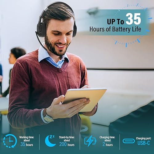 Miniatura 5 de MONODEAL Auriculares Bluetooth Trucker, auriculares Bluetooth con micrófono con cancelación de ruido (ENC), doble micrófono, botón de silencio, 3