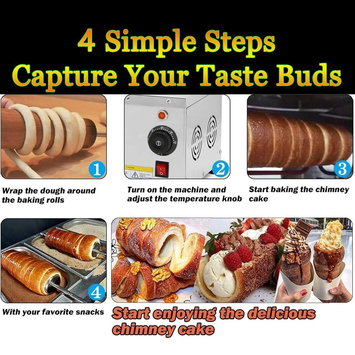 Four à cheminée Professionnel pour gâteaux et Petits Pains, 1500 W, avec 2 Rouleaux de Cuisson, idéal pour Restaurants, Cuisines domestiques et Snacks. Parfait pour la CU