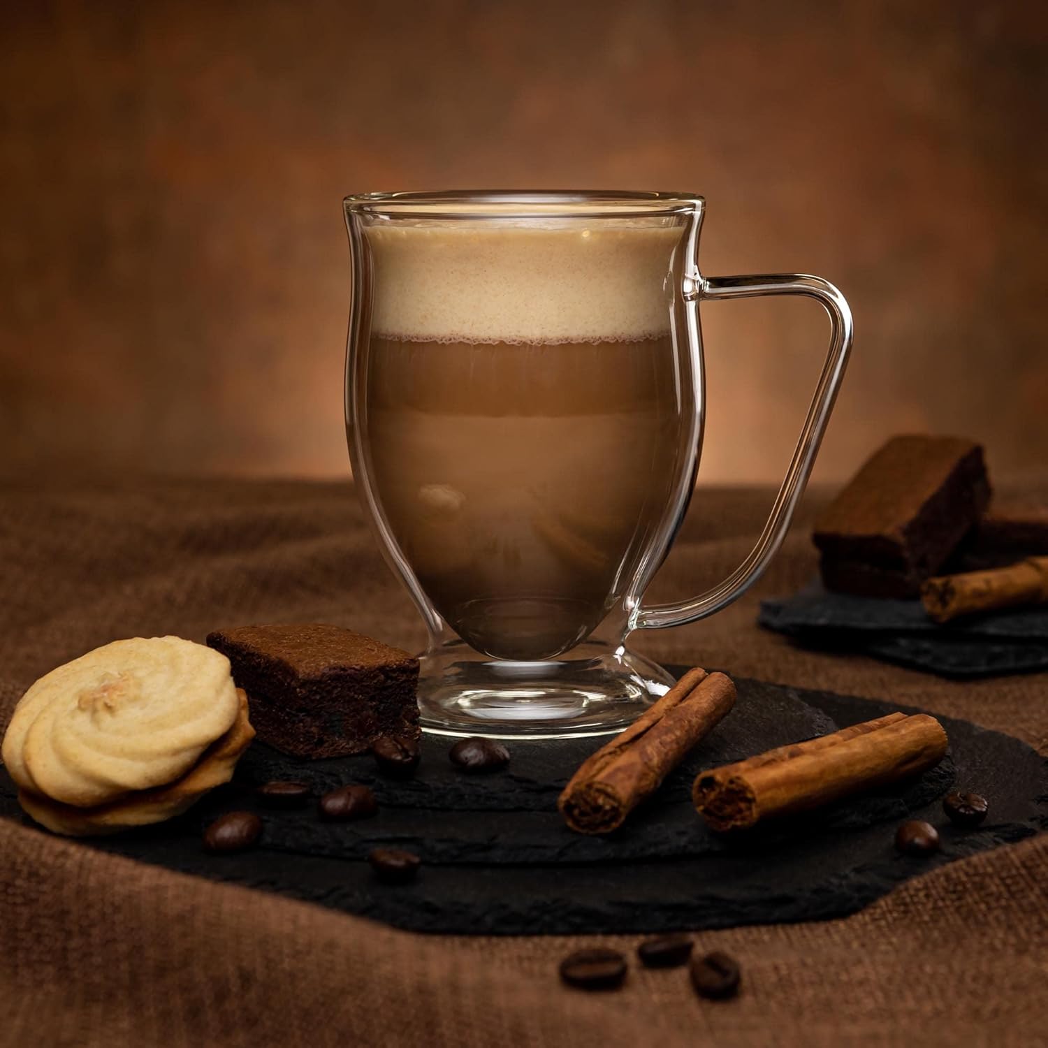 Double Wall Glass Coffee Mugs 11oz Set of 4, Insulated Borosilicate Glass Coffee Cups with Handle - Dishwasher & Microwave Safe Clear Mugs for Cappuccino, Latte, Espresso, Tea - Image 8