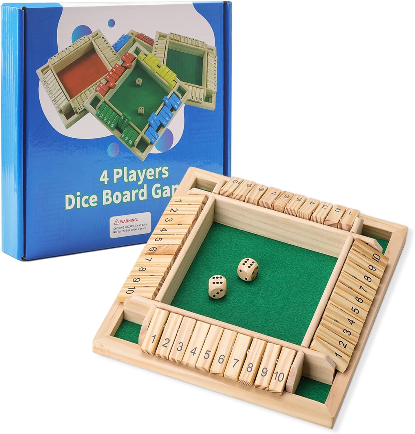 Shut The Box Game, 1-4 Players, Classic 8Dice Closed-Box, Improves Mathematical Skills, Suitable for Families, classrooms, and Gatherings (8.74 * 8.74 inches, Vibrant Colors)