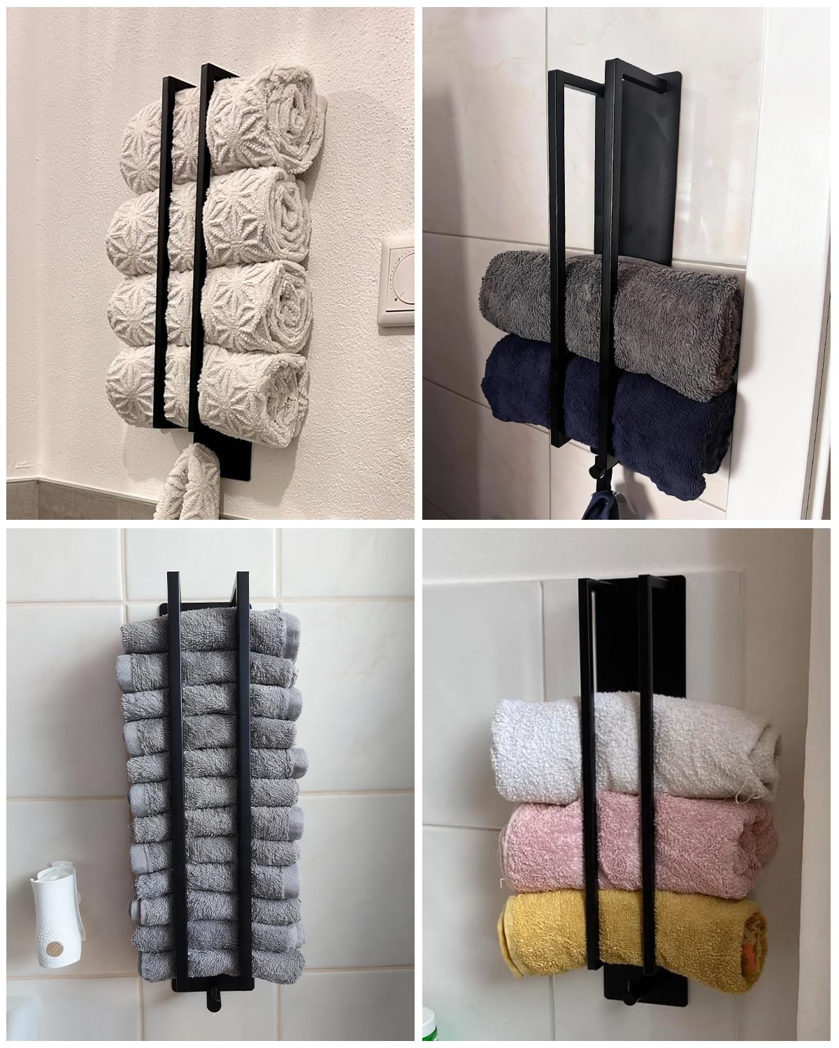 STWWO Porte-Serviettes sans perçage Support Serviette d'invité avec Crochet auto-adhésif 420x90x75mm Porte Serviette Roulé Murale pour Salle de Bain Cuisine, Acier Inoxydable, Noir