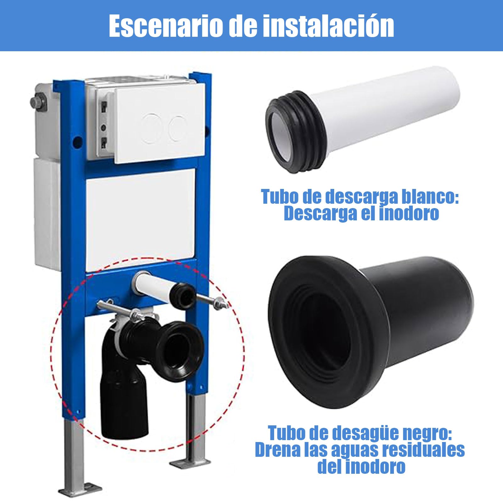 Juego de conexión WC suspendido, compatible con Geberit 152.426.46.1, para tubo PE d90/110, incluye kit de conexión, aislante acústico y accesorios de montaje
