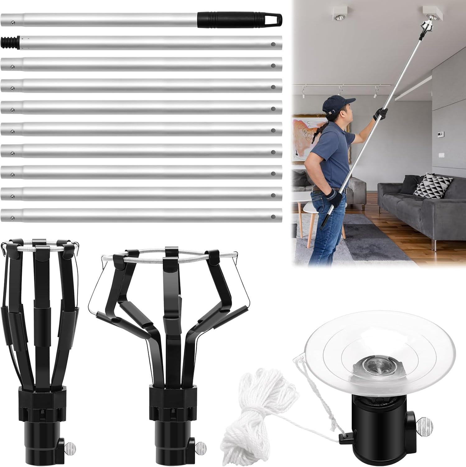 DVNGU Light Bulb Changer for High Ceilings, 12 FT High Ceiling Light ...