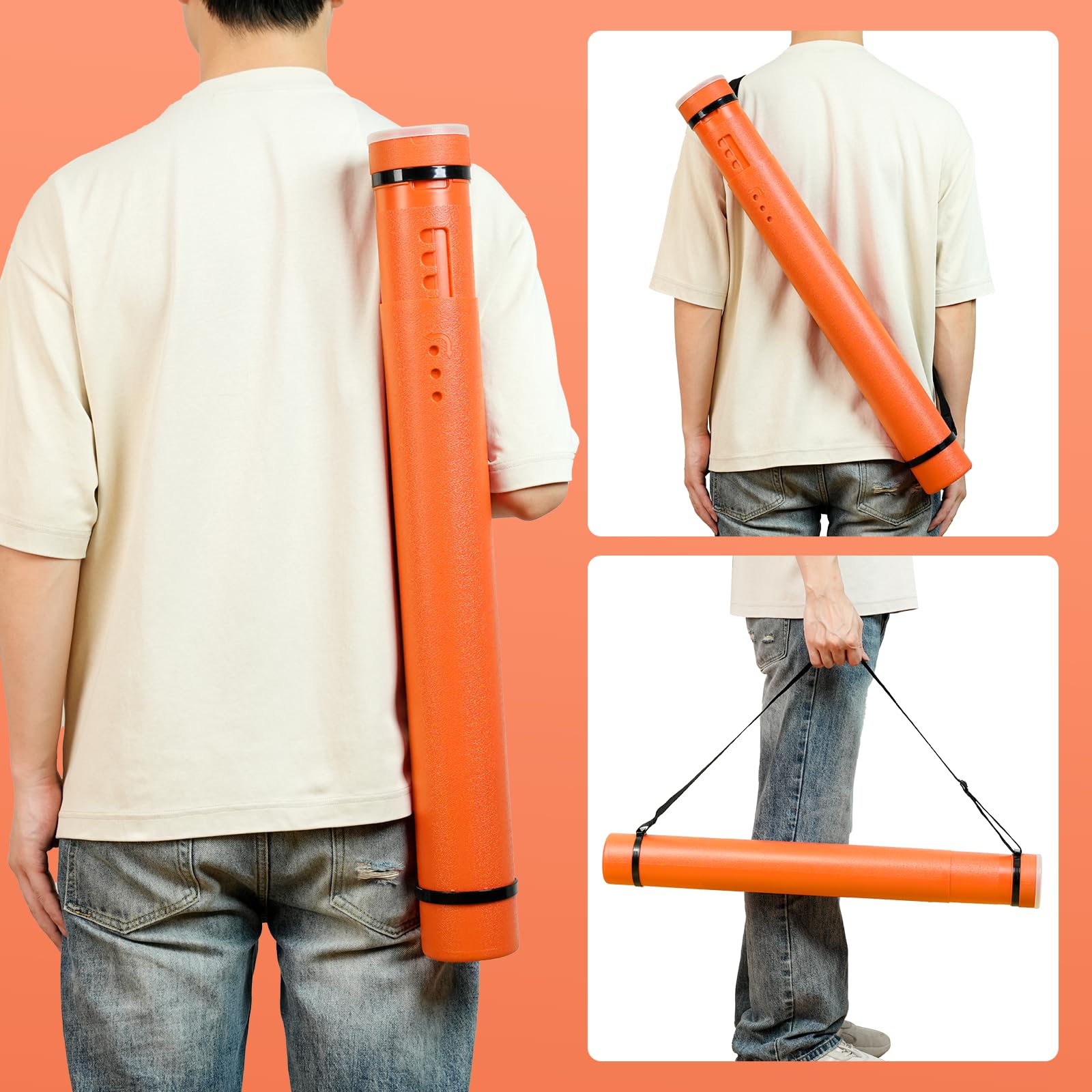 DEWEL Tubes Transport a0, Tube Poster, 63-107 cm, tubo de dibujo de transporte adecuado para fotos, carteles y flipbooks, longitud y asa ajustables, de plástico. (naranja)