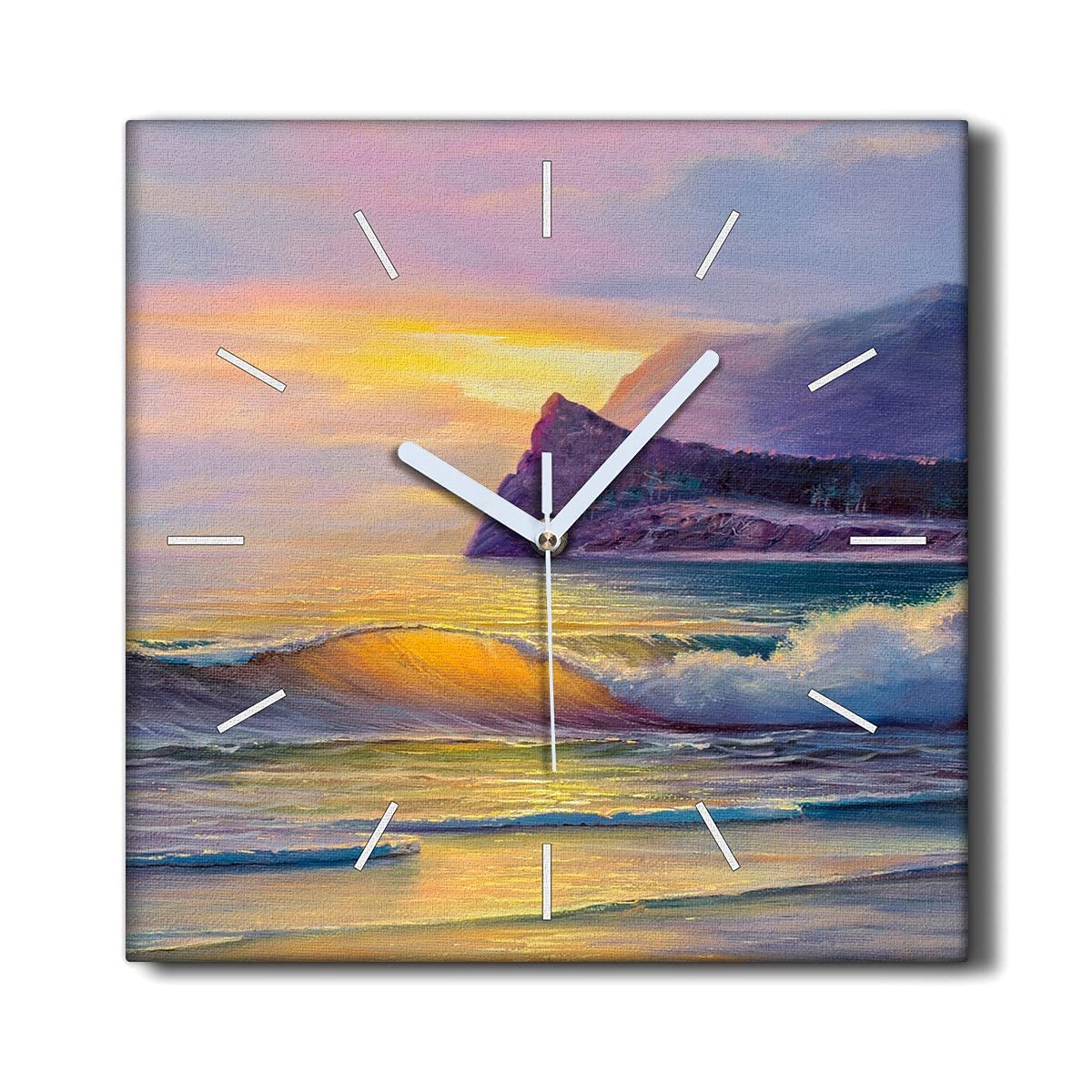 Horloge sur toile 30x30cm de salon et horloge murale sans tic-tac paysage