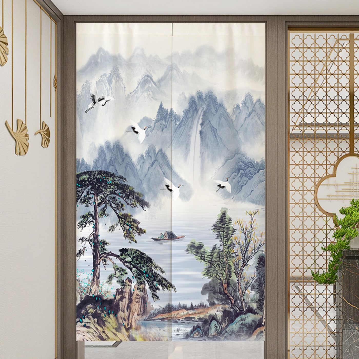 Guest Ruyunlai Japanese Noren Doorway Curtain, M1 Ink Painting, 80x120cm