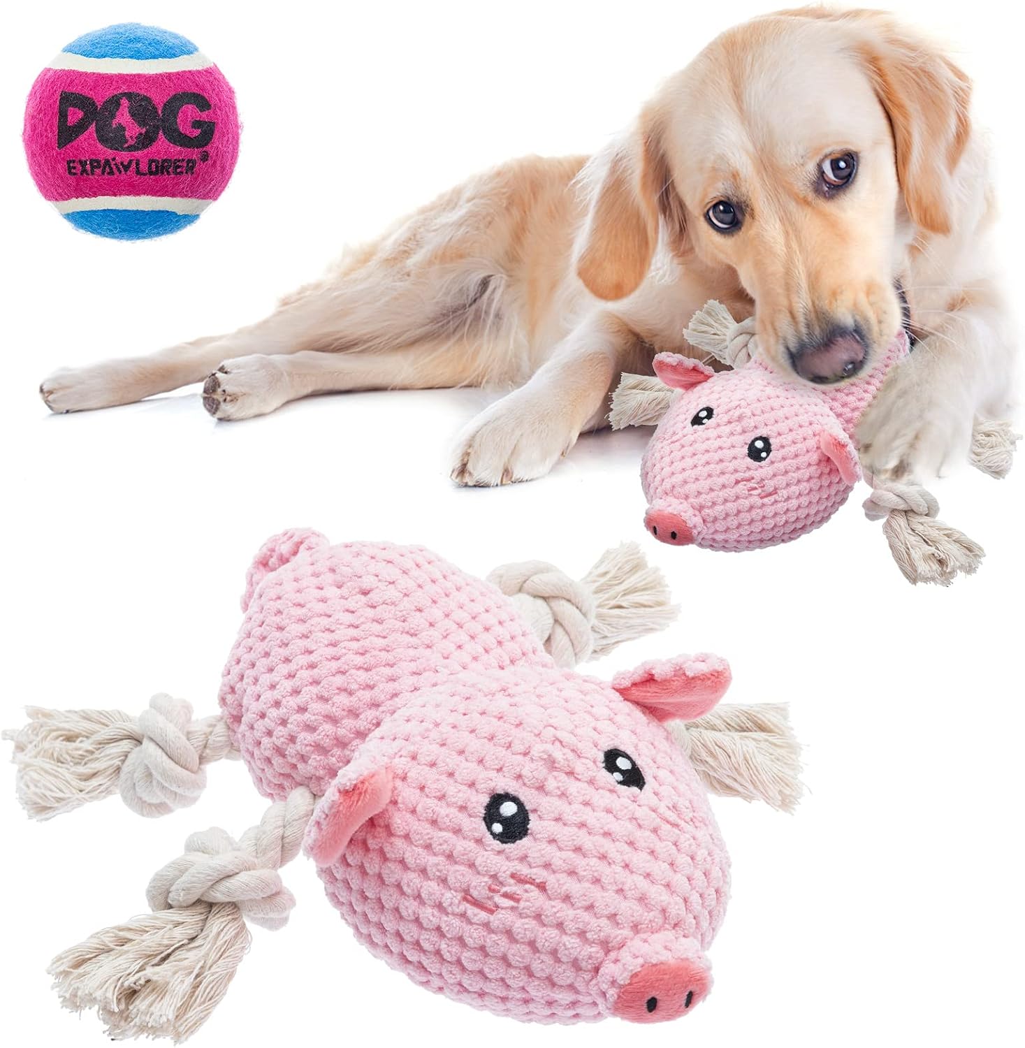 EXPAWLORER Dog Rope Chew Toy for Puppy Teething - Cute Duck Dog Squeaky Toys with Tennis Ball, Adorable Puppy Chew Toys for Small Dogs…
