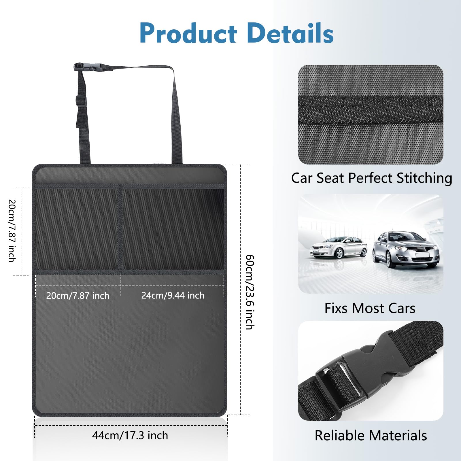 Romon Organizador Asiento Coche, 2 Piezas Protector Silla Coche Bebe, Protectores de Asiento Coche Organizadores Impermeable Antisuciedad con 2 Bolsillos para Cachorro Botellas Juguetes Libros, Negro