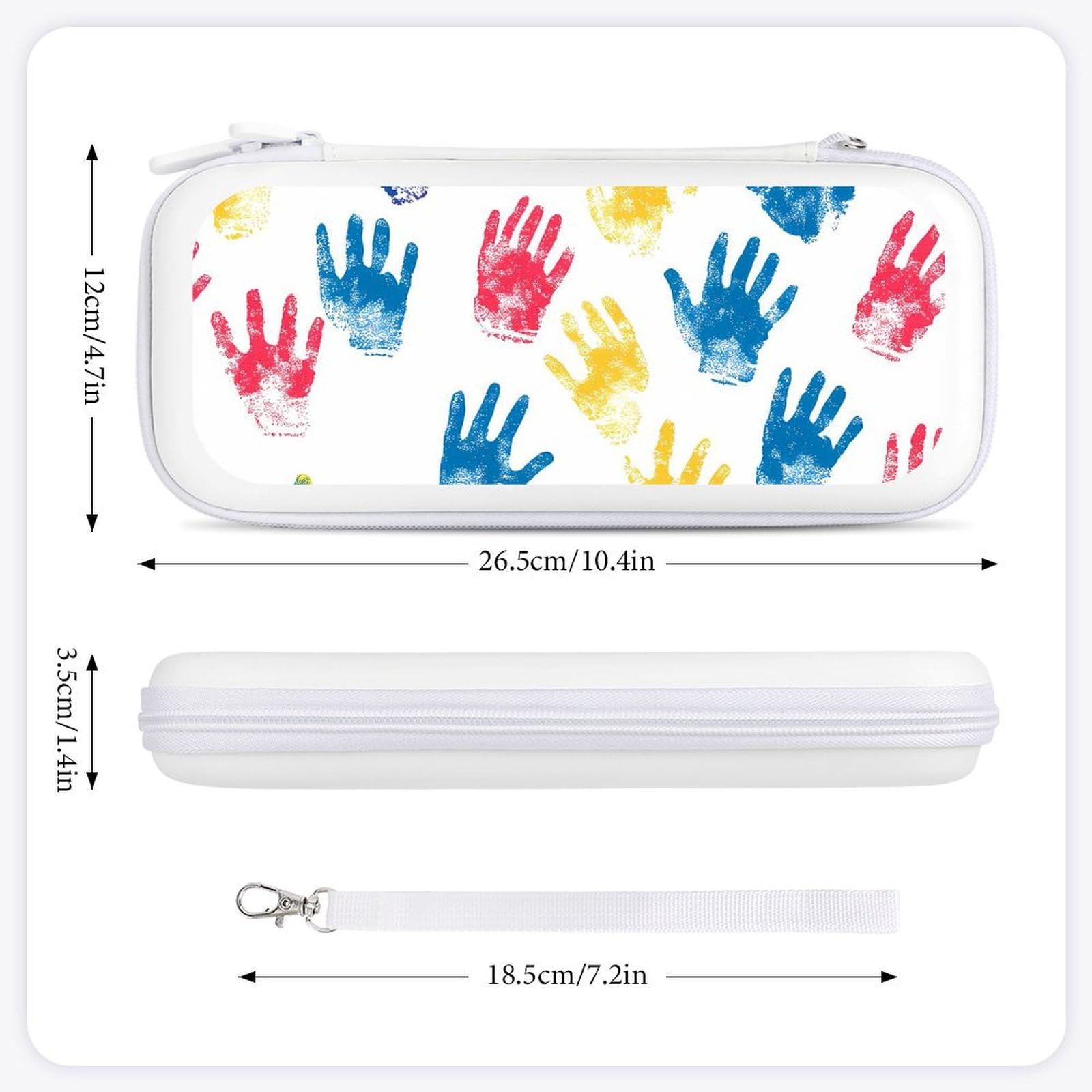 Autism Colored Palm Prints Compatible with Switch Carrying Case Hard Travel Game Bag Pouch with 15 Games Accessories White-style