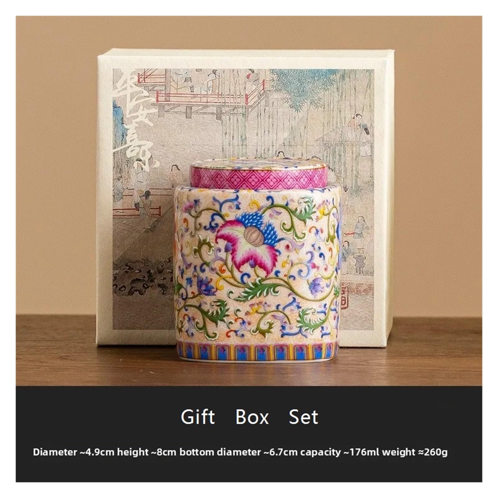 Generico Contenitore for tè Cloisonne for cucina | Smalto cloisonné, chiusura ermetica, barattolo in ceramica, stile cinese, da banco(Gift Box Set)