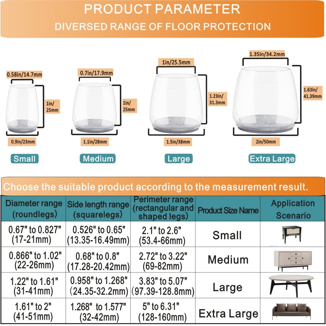 16 fundas transparentes para patas de silla, 18 piezas de fieltro multiusos, para proteger muebles de alta gama y suelos de madera contra arañazos de ruido