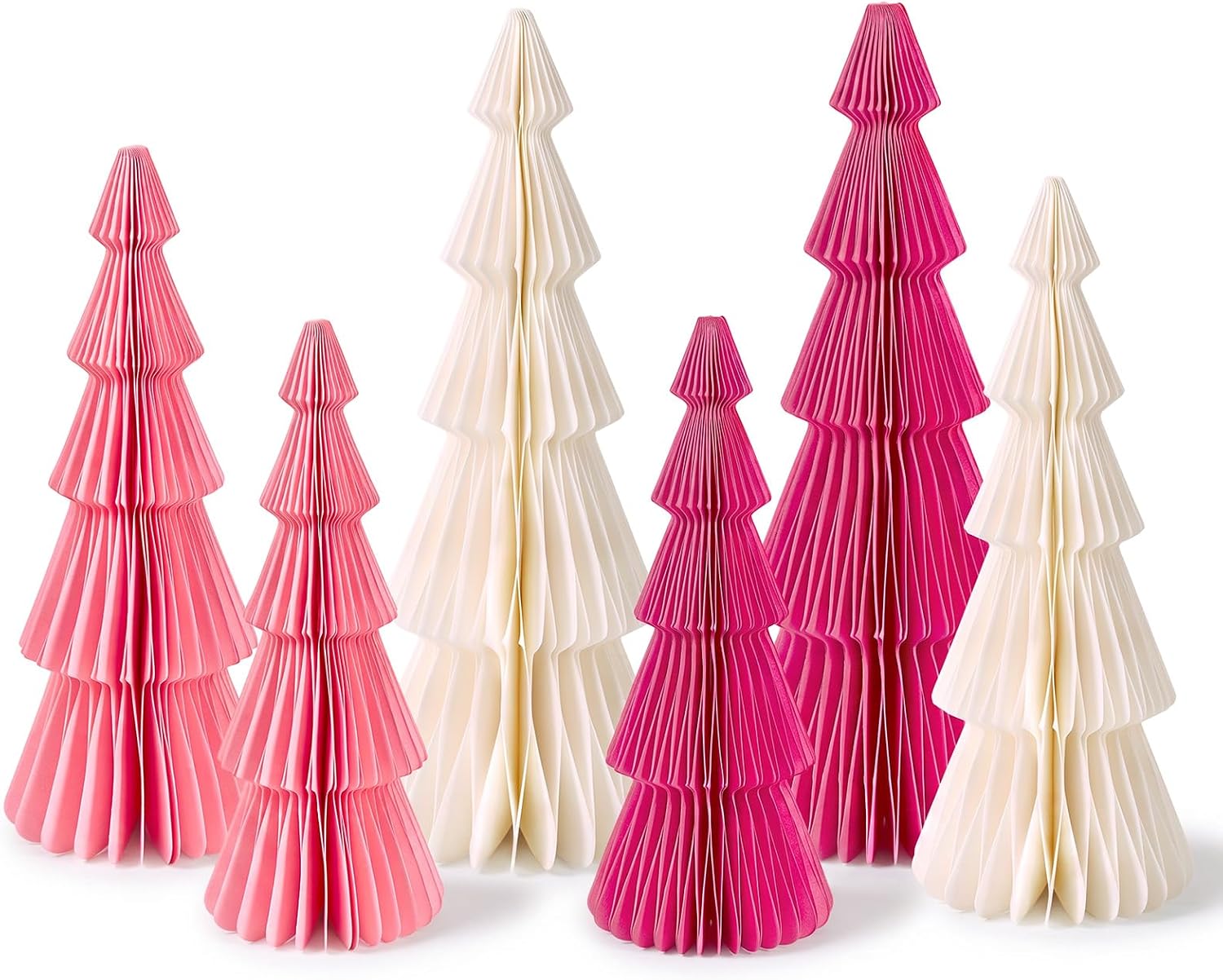 Paper Jazz Pink Honeycomb Paper Christmas Tree, Foldable Tabletop Christmas Decor, Blush Hot Pink & Cream Small Trees, Indoor Holiday Centerpiece Supplies for Winter Table & Xmas Party Displays