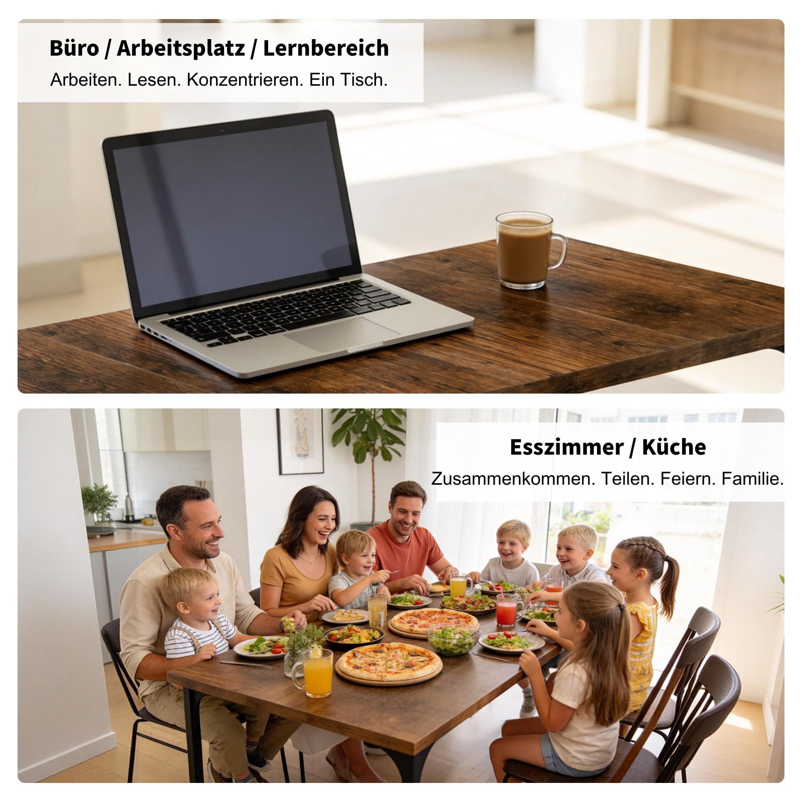 LEADZM Esstisch, Küchentisch, Esszimmertisch 180 x 90 cm für 6-8 Personen, Dining Table für Esszimmer, Büro, Arbeitszimmer (Rustikal-Braun, 180 x 90 x 76 cm)