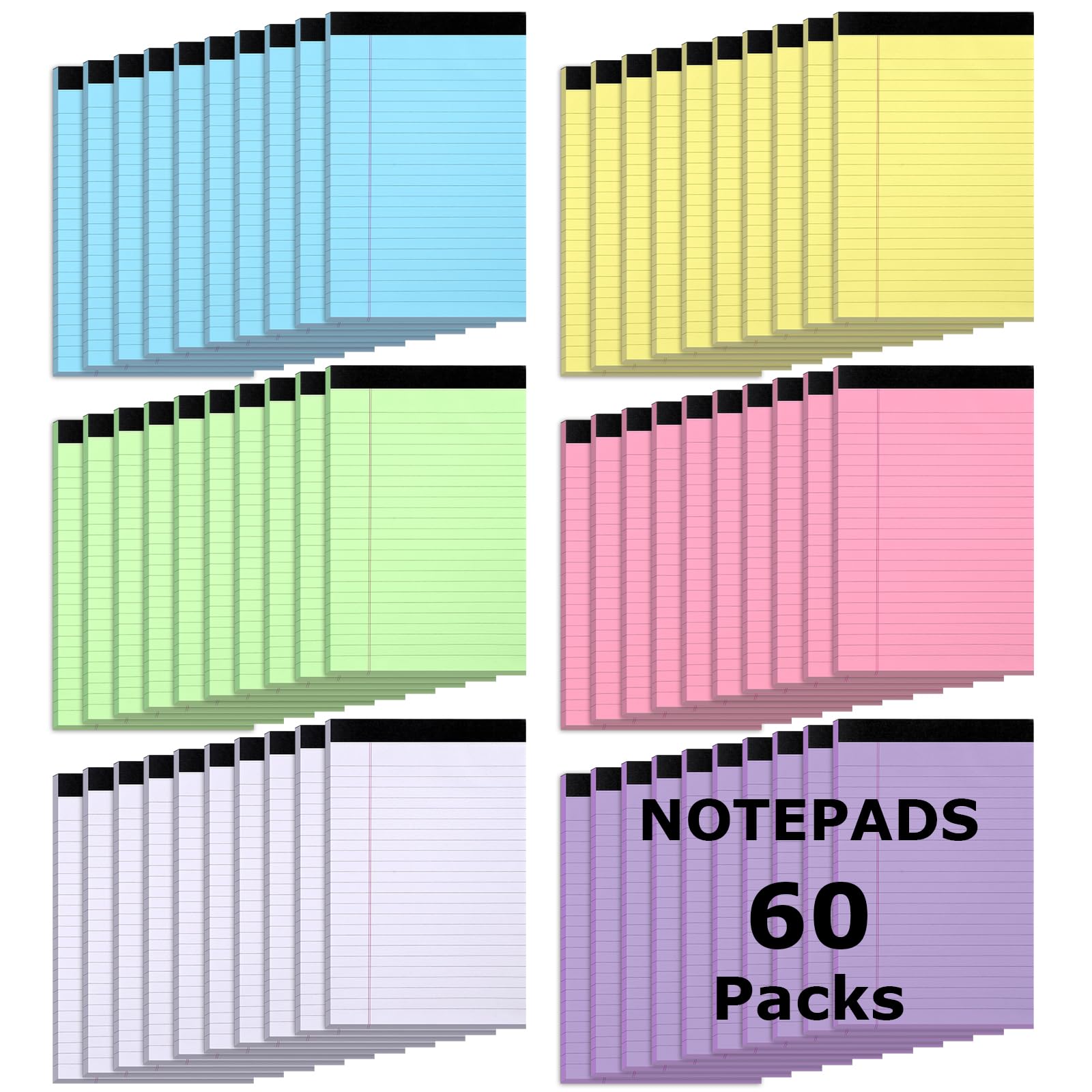 VZZNN 60 Pack Small Note Pads 5x8 Notebook College Ruled Legal Pads Color Notepads - 30 Sheets Notepad College Ruled Small Writing Pads Perforated Pages Paper Pads - for Study, Office, To-Do Lists
