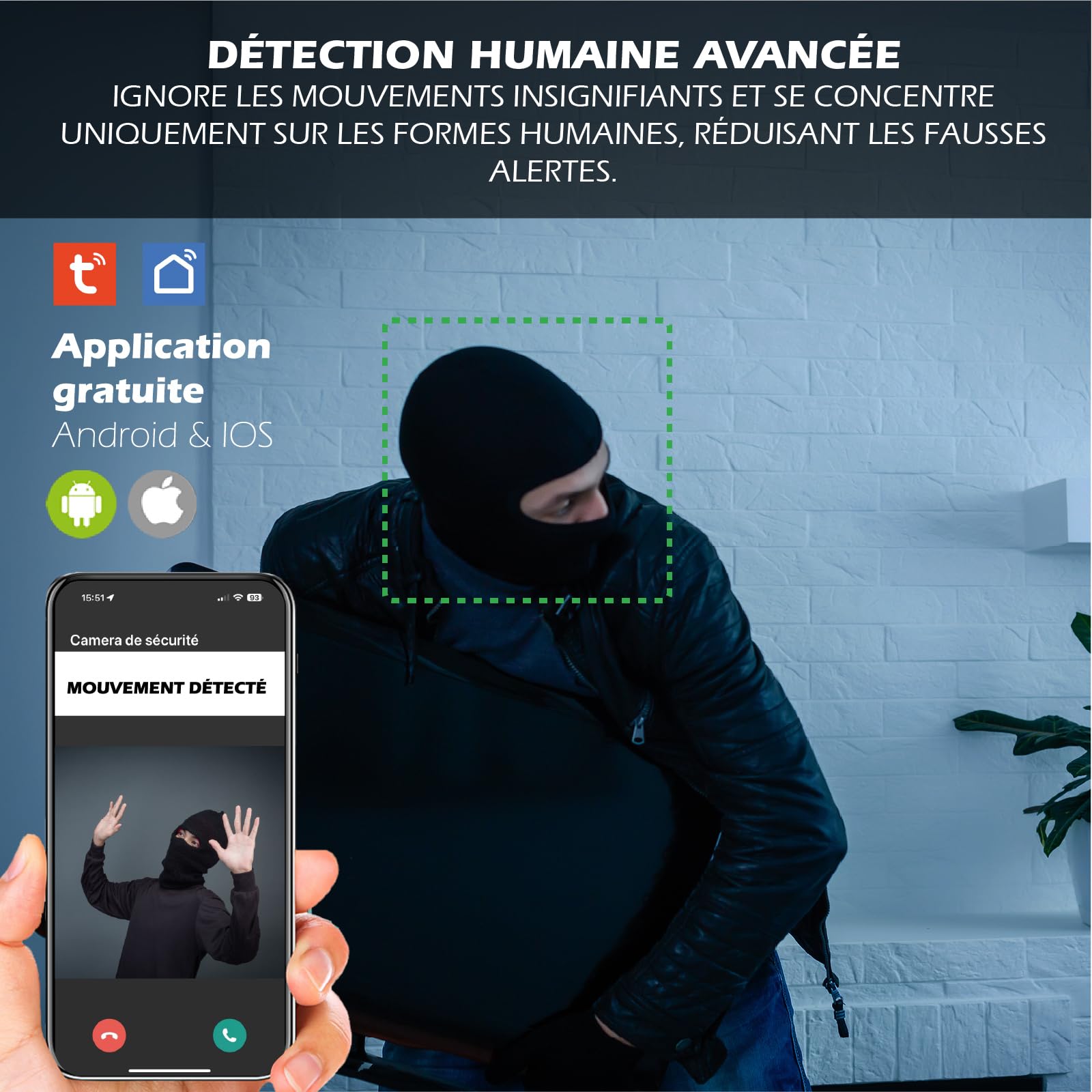 KYF Caméra IP Intérieure, 4MP Ultra HD, Sirène 90dB, Rotation Motorisée 355°/110°, Wi-FI Double Bande, Vision Nocturne, Audio Bidirectionnel, Détection de Mouvement, KYF-CAM-027