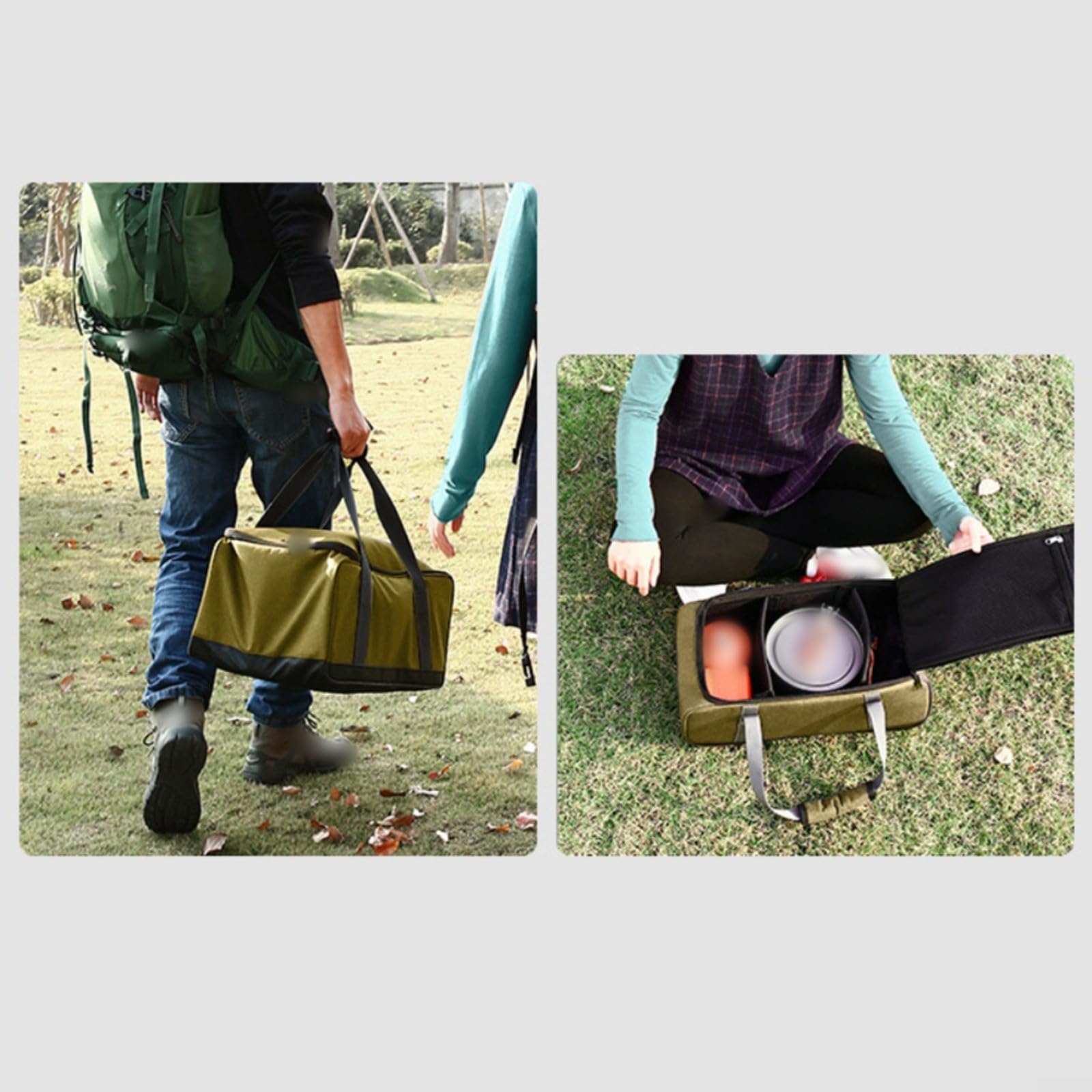 Bolsa de utensilios de cocina para camping, contenedor de almacenamiento de estufa de gran capacidad con separadores ajustables, resistente al agua, 600D Oxford para utensilios de cocina al