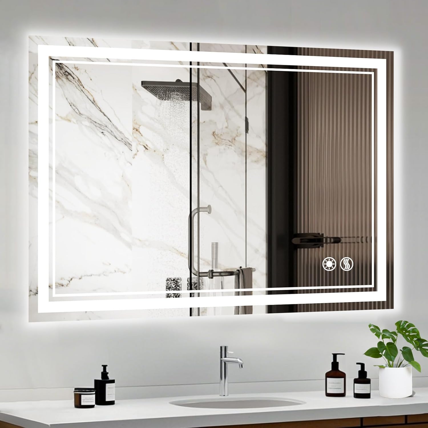 32 x 40'' LED Bathroom Mirror Anti-Fog Frameless LED Mirror for Bathroom 3 Colors Dimmable Brightness Lights High Definition Vanity Mirror Touch Sensor Wall Switch Control Wall Mounted Home Decor