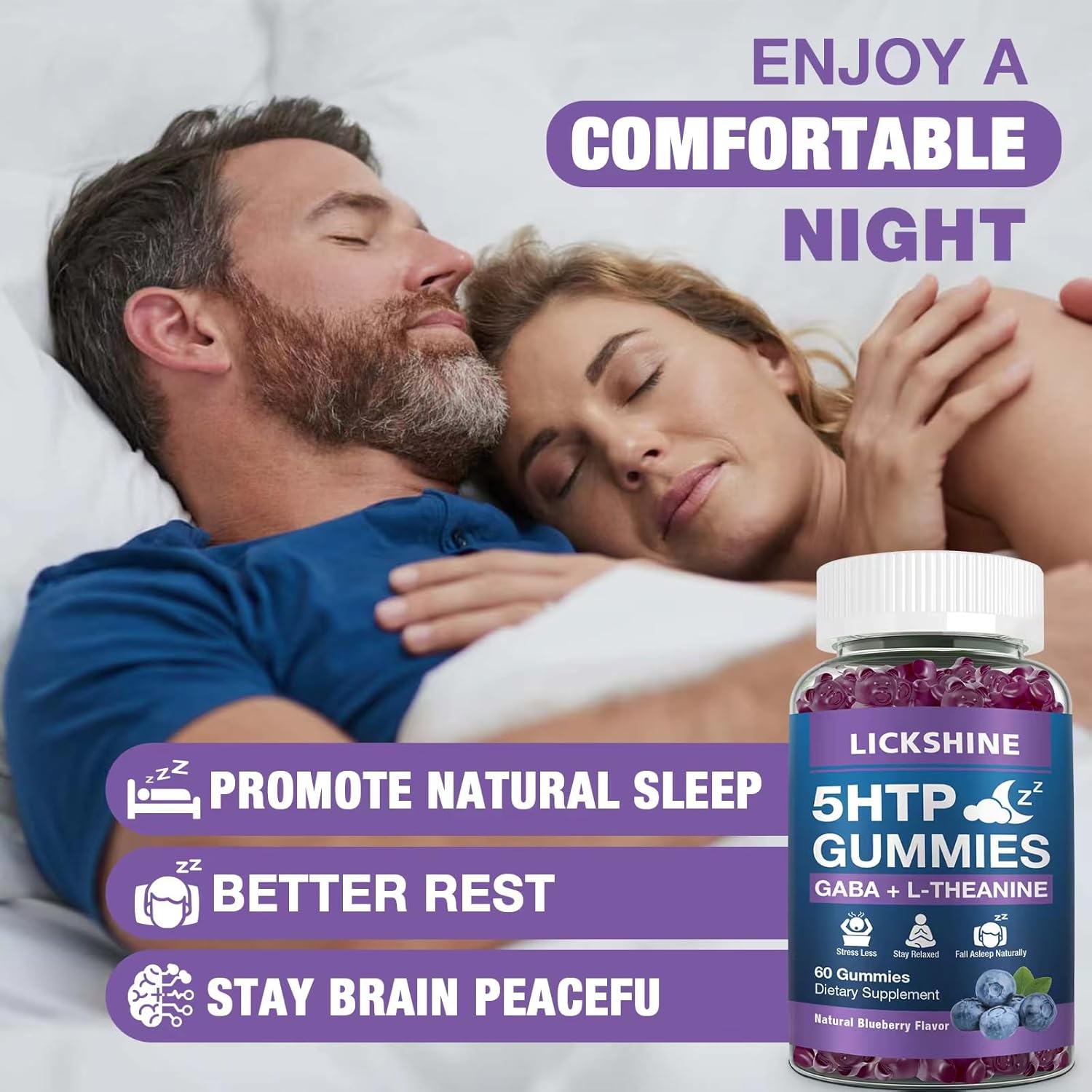 2 Pack 300MG 5-HTP GABA Sleep Supplement Gummies with 200mg L-Theanine Supplement for Brain, Mood Stabilizer and Sleep Support, Melatonin-Free, Omega 3-6-9 for Natural Zzzs, Blueberry Flavor 2 Pack 300MG 5-HTP GABA Sleep Supplement Gummies with 200mg L-Theanine Supplement for Brain, Mood Stabilizer and Sleep Support, Melatonin-Free, Omega 3-6-9 for Natural Zzzs, Blueberry Flavor