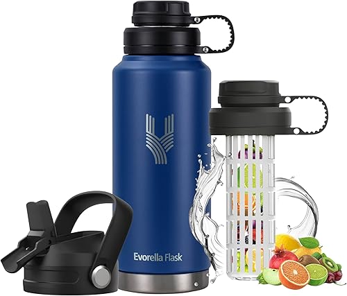 Blue Sports - Botella de agua deportiva de 32 onzas, a prueba de fugas, botellas de acero inoxidable de doble pared duraderas de grado 188 con tapa