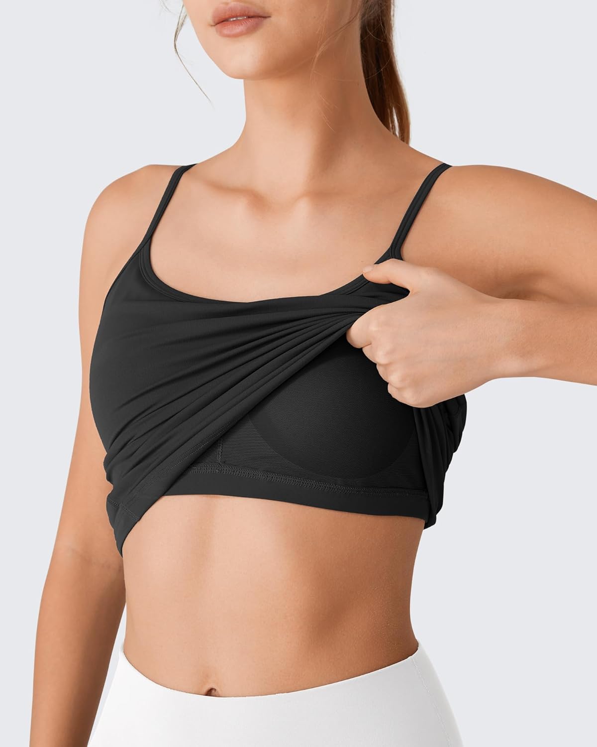 G4Free BareFeel Women's Built in Bra Camisole Tank Tops Removable Padded Spaghetti Strap Square Neck Casual Yoga Pilates Top - Image 2