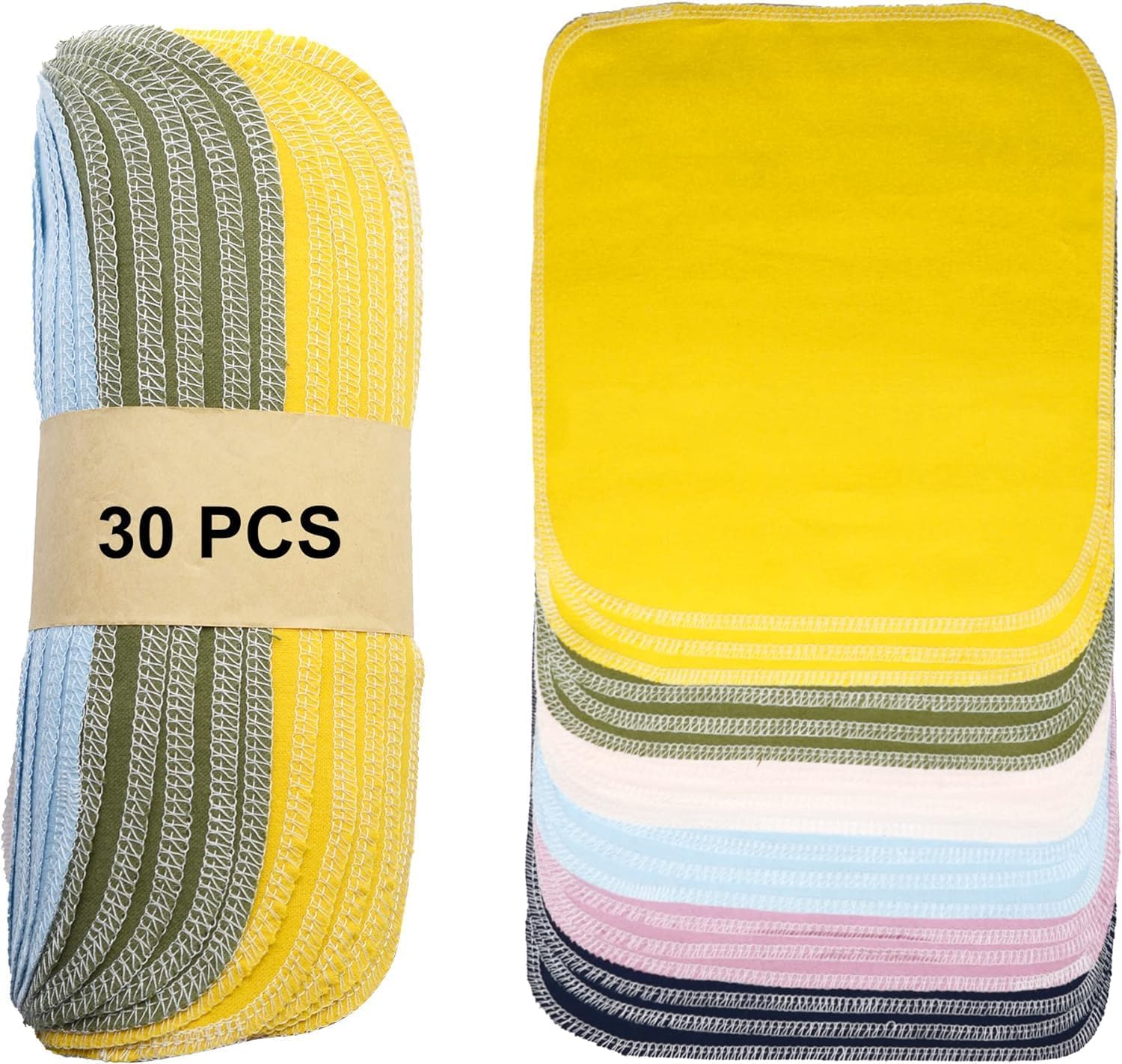 Simnice Reusable Paper Towels Washable — 30 Pack Zero Waste Paperless Paper Towel Absorbent Reusable Paper Towel, 100% Cotton Paper Towels Cloth,Kitchen Napkins 10”x10” Solid Color