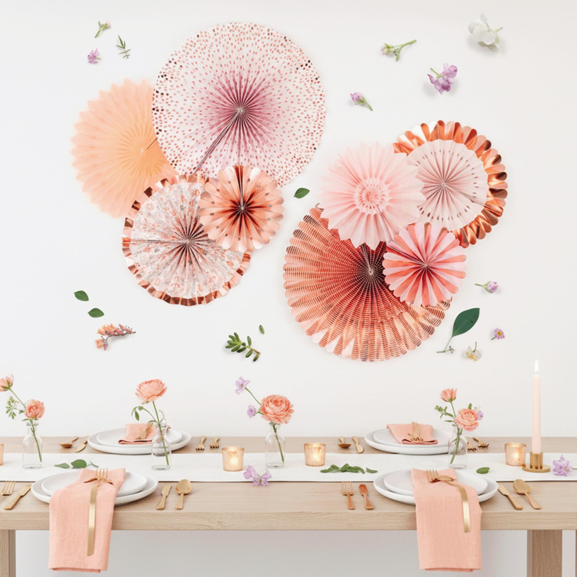 PapaKit Origami Wall Decoration Set (8 Assorted Round Paper Fans) Birthday Party Baby Shower Wedding Events Decor | Creative Art Design Pattern (