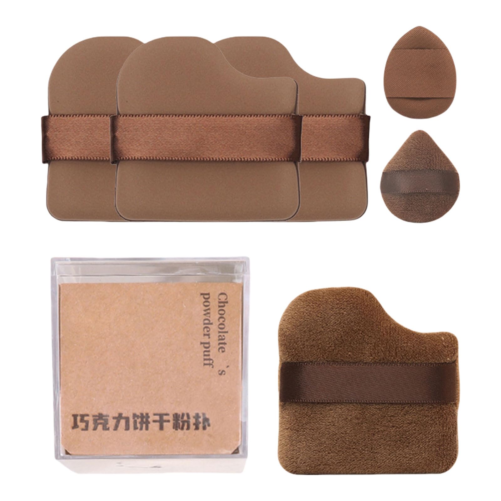4/6x Chocolate Biscuit Powder Puff With Finger Holder Strap Fingertip Makeup Sponge Pad For Cream Concealer Eyeshadow