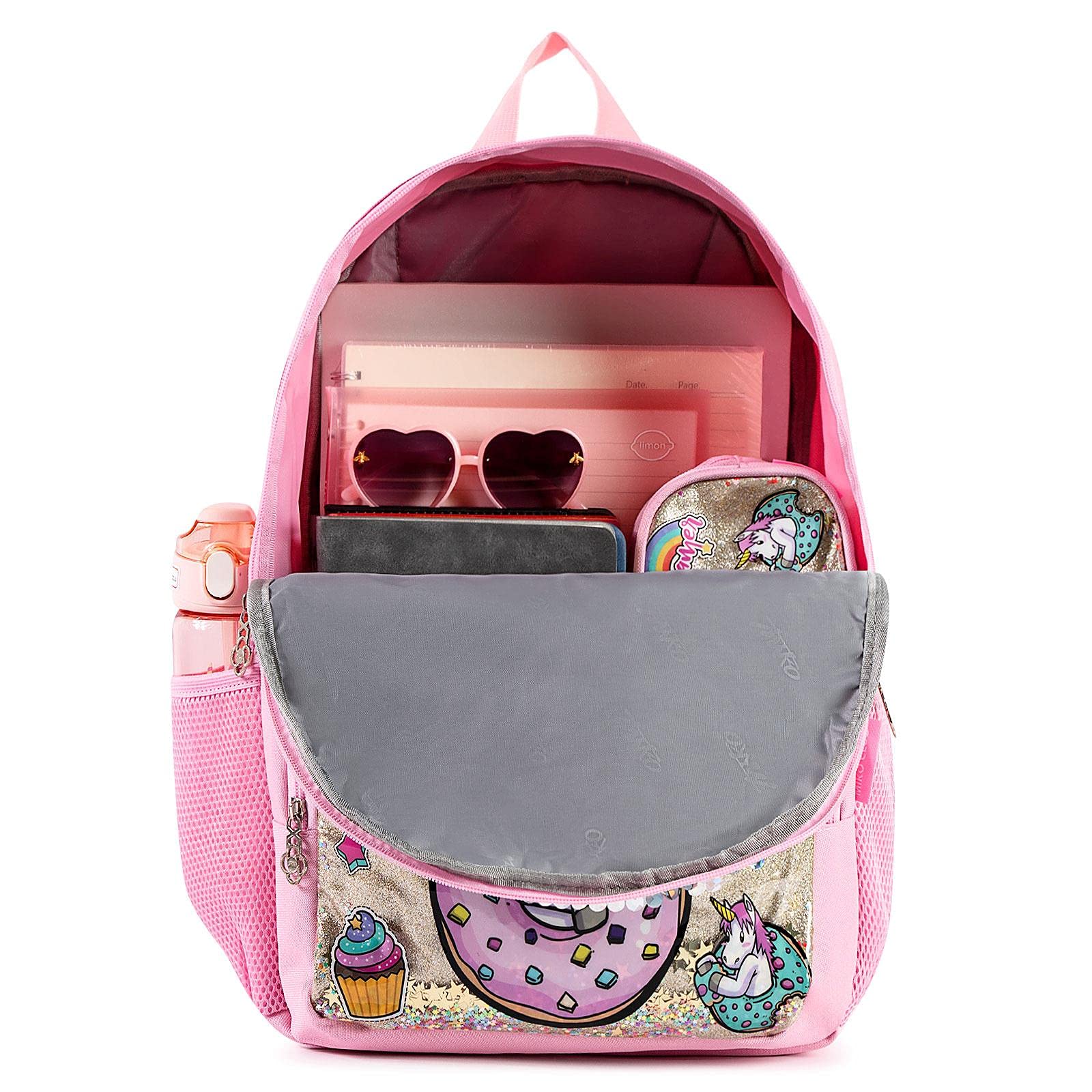 Zaino per Bambini Zaino della Scuola per Ragazze Unicorn Glitter Paillettes Paillettes Bookbag Carino Borsa da Satchel 16 Pollici