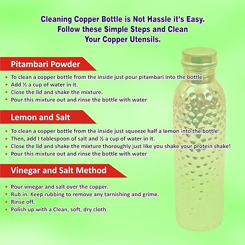 Miniatura 9 de Botella de agua de cobre (34 oz33.8 fl oz)  100% hecha a mano sólida martillada pura  Botella de cobre ayurvédica para mujeres y hombres, resistente