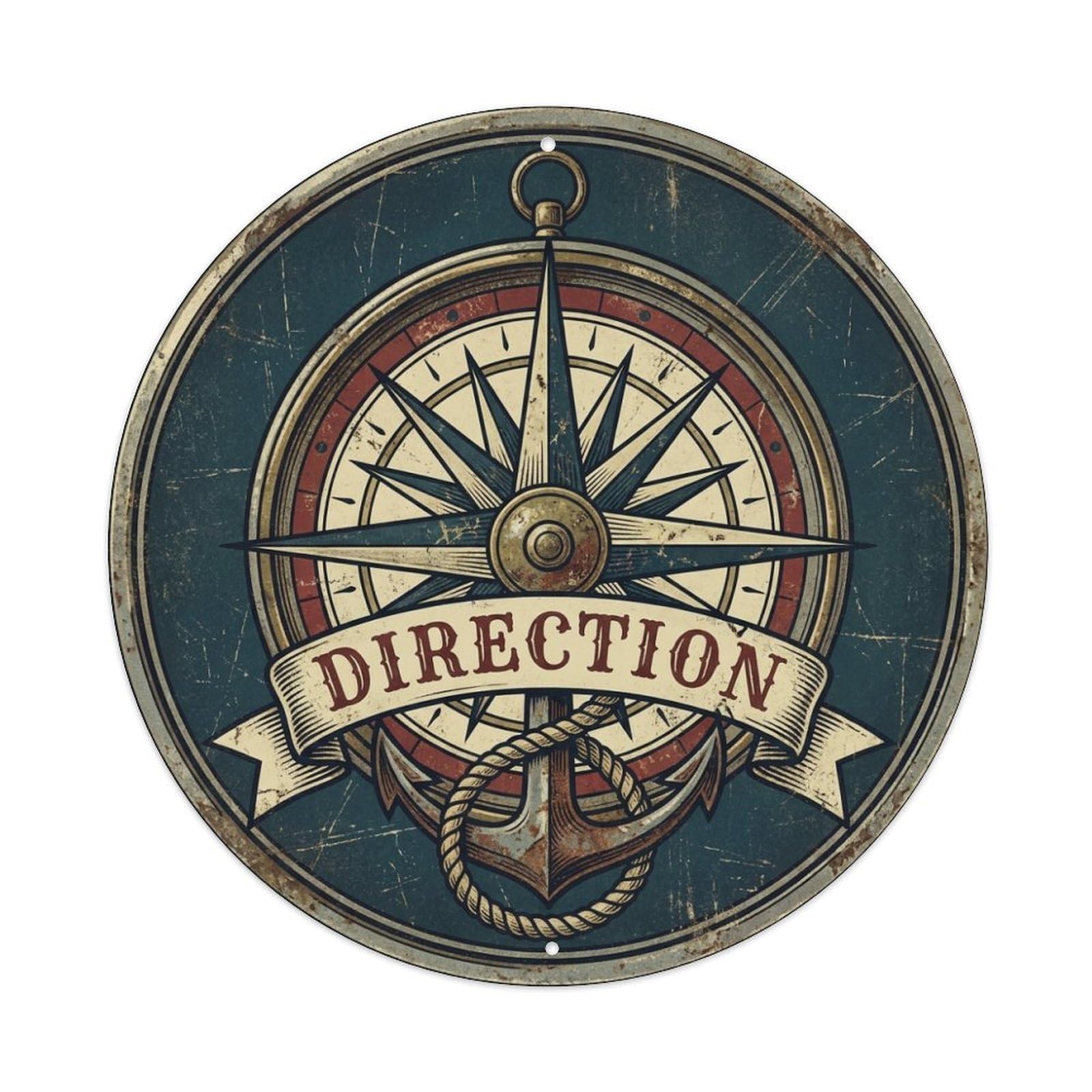 Direction Compass Rose Anchor Rope High Seas Crest Metal Tin Sign