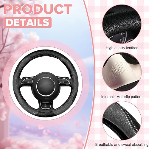 Miniatura 9 de Funda para volante, antideslizante, transpirable, cómoda, de piel sintética, accesorios de automóvil lindos para mujeres y niñas, protector