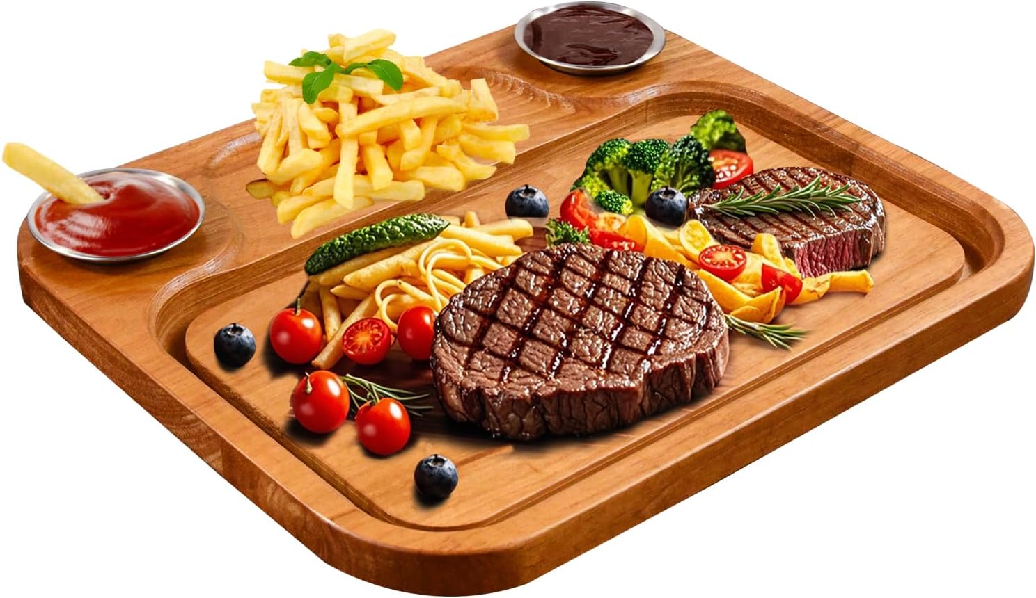 Large Wooden Charcuterie Board with Handles + Wooden Steak Board
