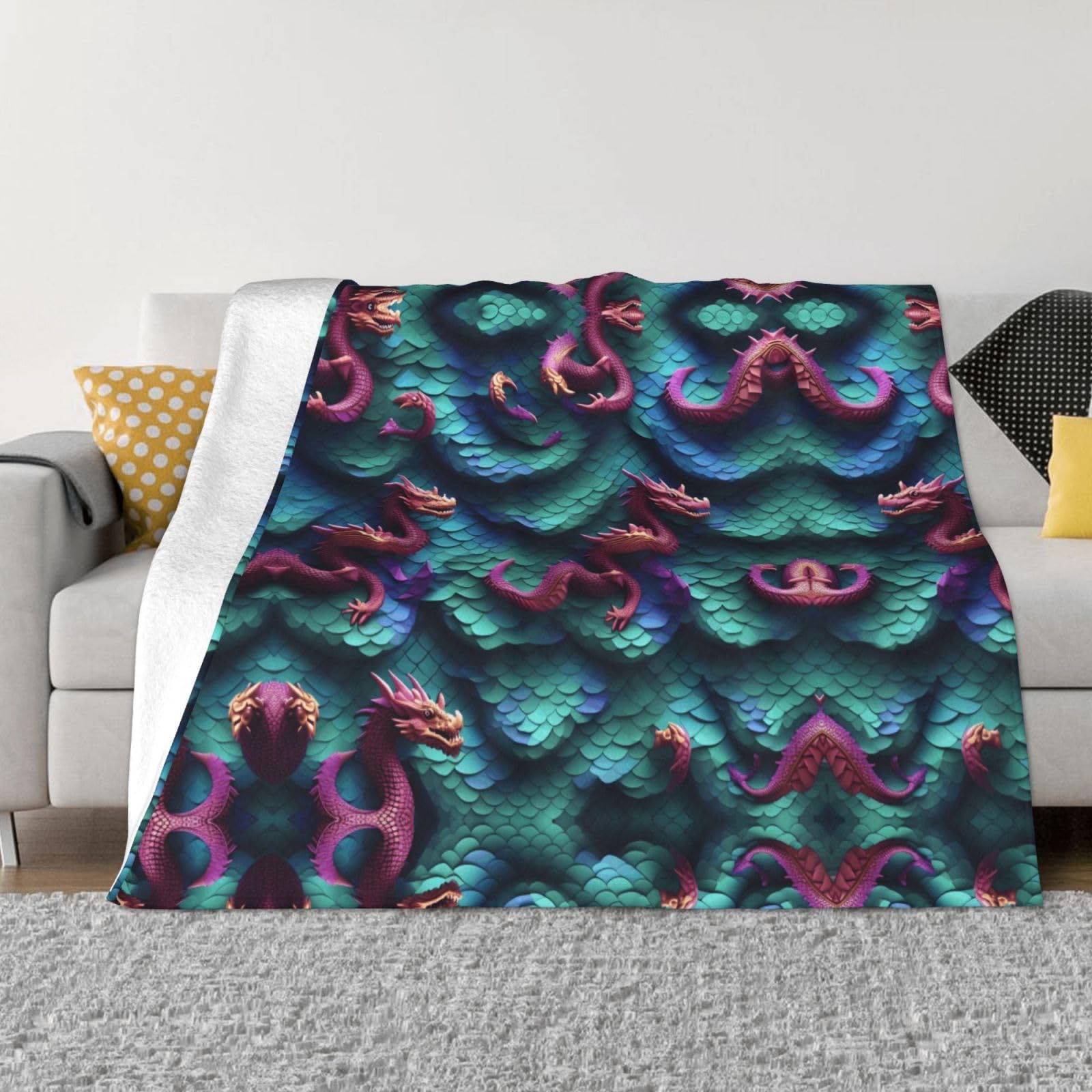 Couverture en micro-polaire premium avec relief dragon magique