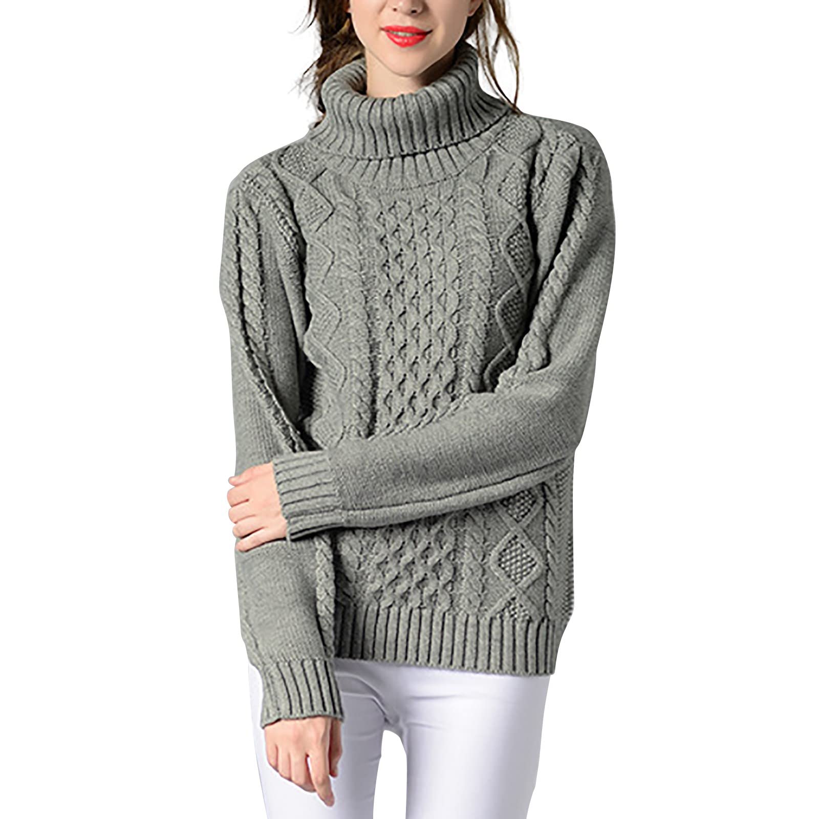 Rollkragenpullover Damen, Rollkragen Einsatz Damen Langarm Strickpullover Lässiges Stricken Pulli Grobstrickpullover Rollkragenpullover Damen Weiß Mohair Pullover Turtle Neck Tops