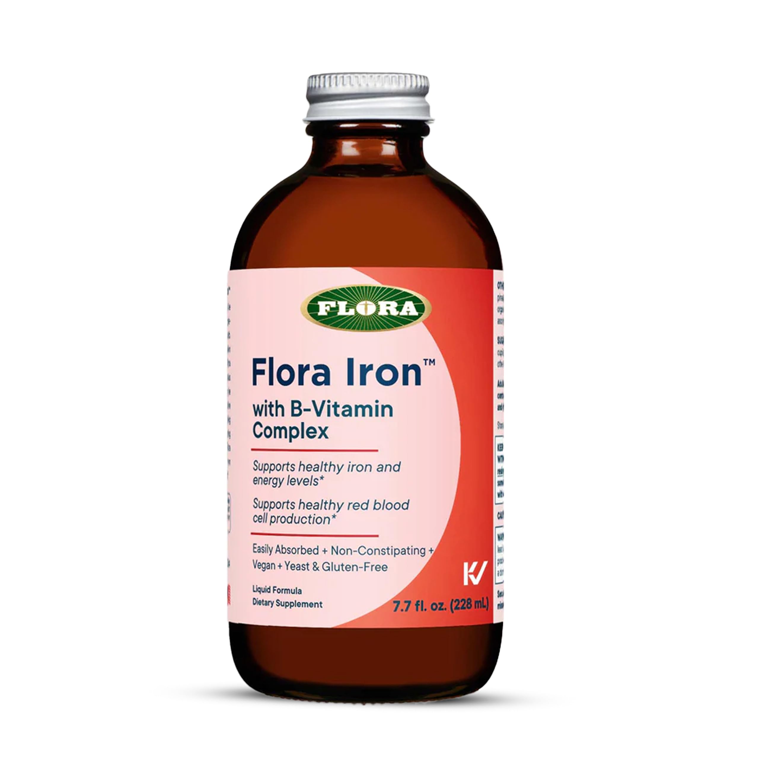 Flora Iron with B-Vitamin Complex - Helps Maintain Healthy Iron Levels - Non-Constipating, Highly Absorbable - Vitamin-B & Liquid Iron - Vegan Supplement - Yeast & Gluten Free, 7.7-oz. Glass Bottle