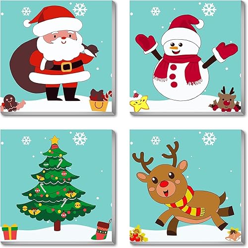 hkejoi Pintura de Navidad por números para niños, paquete de 4 con lienzo enmarcado, pintura de Navidad por números para niños de 4 a 8 a 12 años,