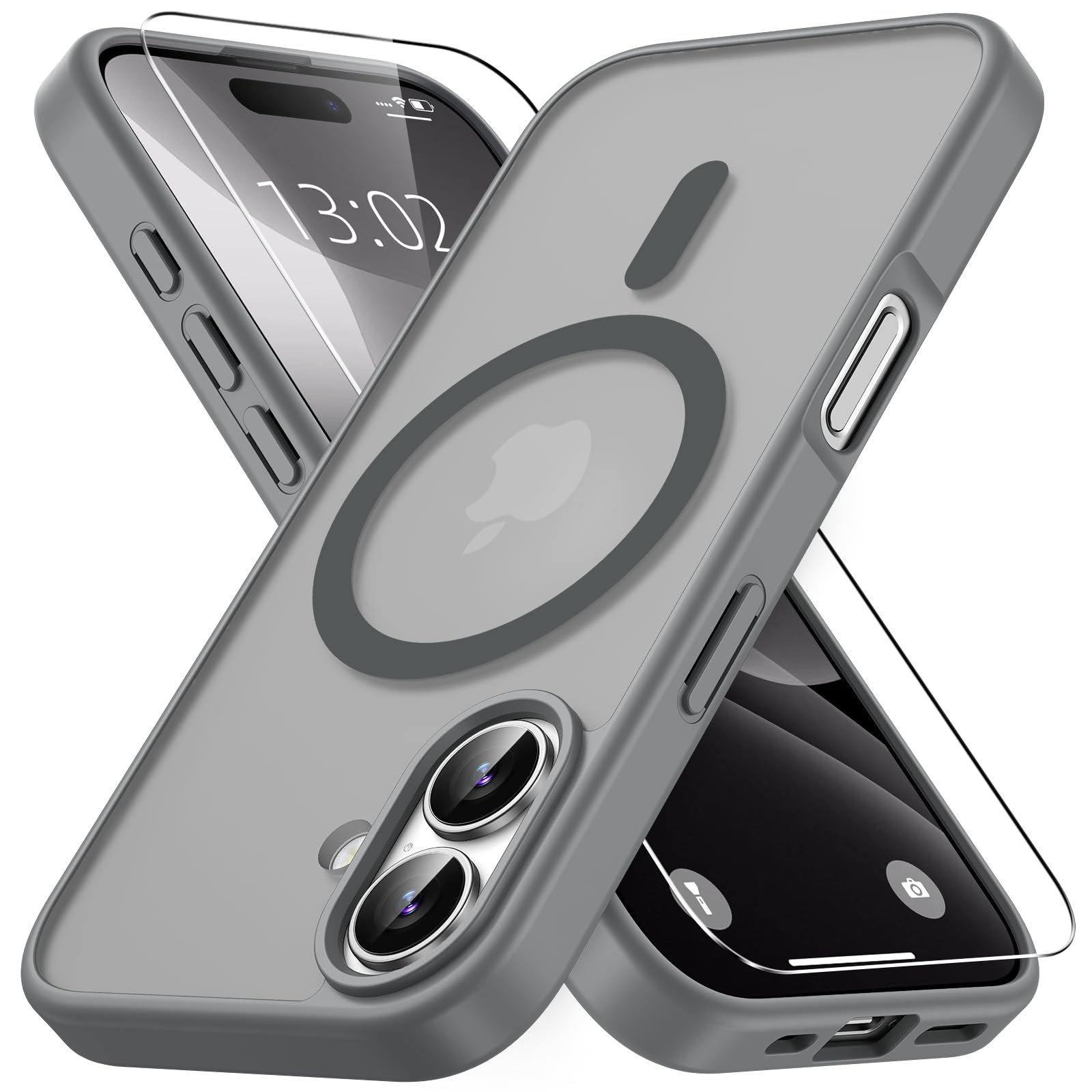 Vansdon Cover Magnetica per iPhone 17 con 1 Pezzi Vetro Temperato, Compatibile con Magsafe, Protezione anticaduta di livello militare, Custodia Traslucida Opaca Sottile Antiurto-Grigio titanio