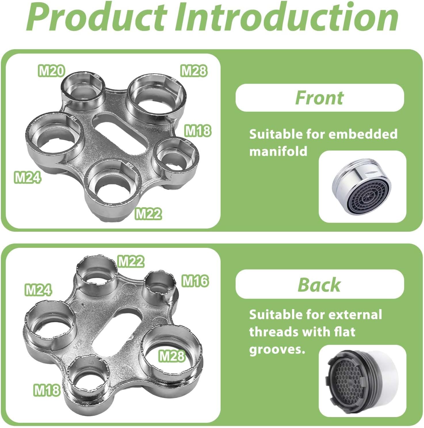 Nift Tap Aerator Wrench Chrome Zinc Alloy Aerator Mounting Wrench for M16/M18/M20/M22/M24/M28, Universal Tool for Strainer and Aerator