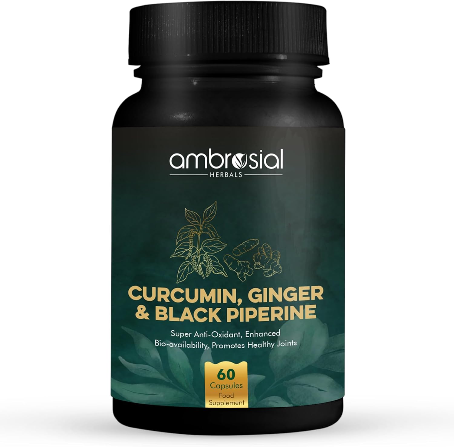 AMBROSIAL Curcumin with Piperine (Black Pepper) & Ginger | (Pack of 1-60 Capsules)
