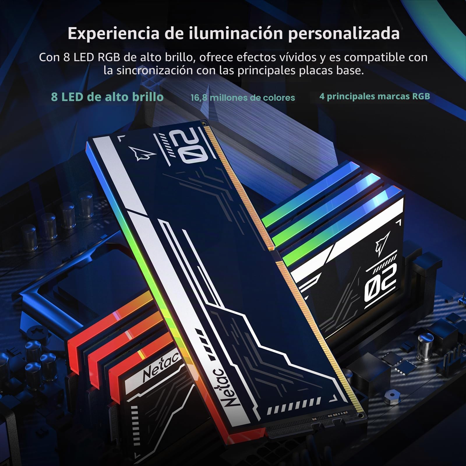 Netac Memoria RAM DDR5 RGB de 32 GB (2 x 16 GB) 6400 MHz (PC5-51200) CL32, para ordenador de sobremesa para XMP 3.0, color negro