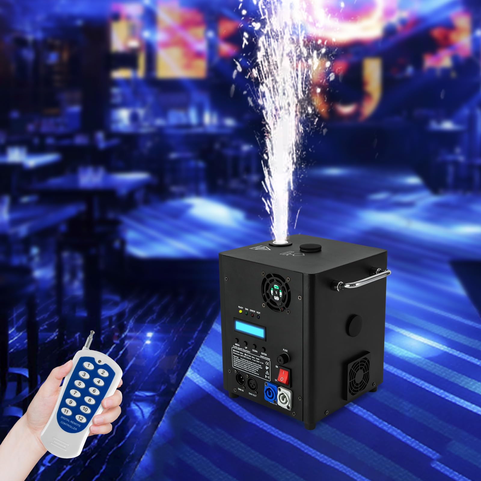 Pyrotechnikmaschinen,DMX Sparkular Funkenmaschine Feuerwerk Bühnen Fernbedienung Professionelle DJ-Ausrüstung,Einstellbare Injektionshöhe 220V 700W