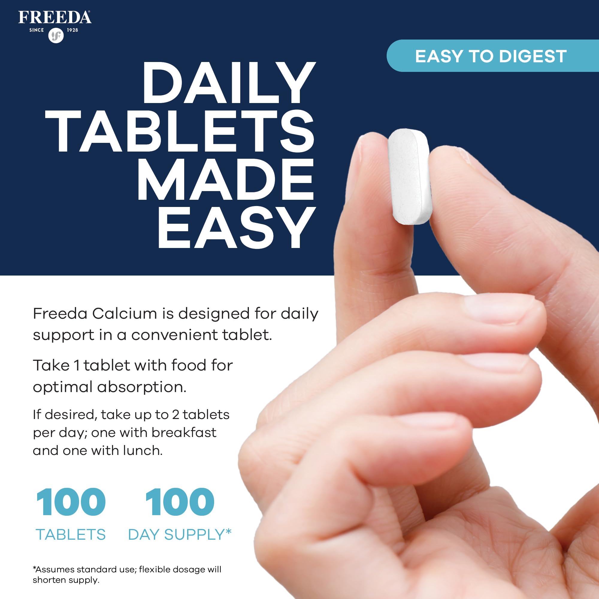 FREEDA Calcium 600mg Tablets for Bone, Joint & Teeth Support – 100 Count — Amazon image 3