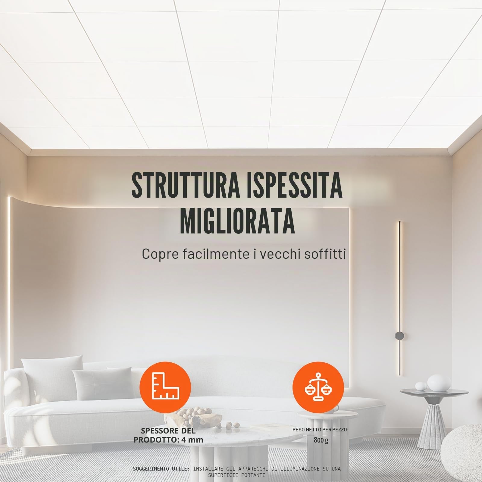 VEVOR Pannelli per Controsoffitto 603 x 603 mm Pannelli per Soffitto Confezione 12, Buona flessibilità, Facile Installazione, Rivestimento per Soffitto per Decorazione di Casa/Ufficio, Bianco Liscio